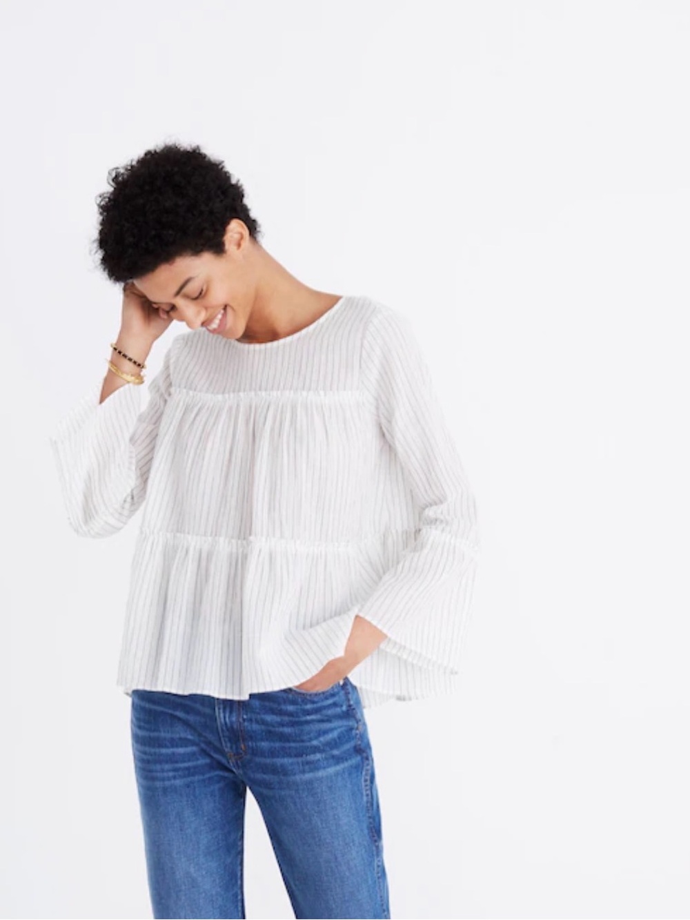 Madewell Tiered Top in Haysboro Stripe sz small boho cotton flowy